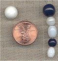 100 VINTAGE GLASS 10mm. WHITE & NAVY ASSORTED BEADS