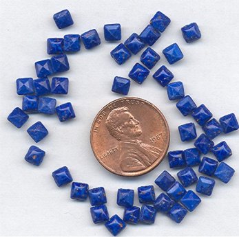 100 VINTAGE LAPIS GLASS 4MM SQUARE GEM JEWELS 100 VINTAGE LAPIS GLASS 4MM SQUARE GEM JEWELS